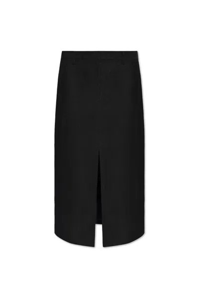 Theory Trouser Linen Midi Skirt In Black