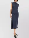 Theory Slit Midi Waist Sheen Ruched Skirt In Blue