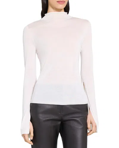 Theory Slit Sleeve Turtleneck Wool-blend Sweater In White