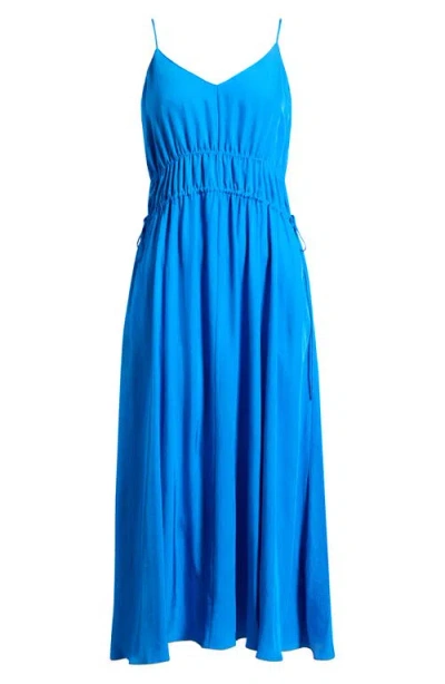 Theory Smocked Sleeveless Midi Dress In Blue