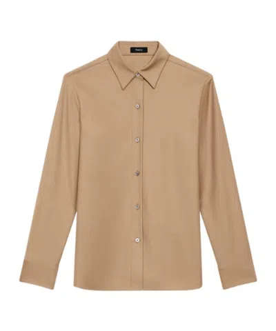Theory Smooth Flannel Straight Shirt In Camel