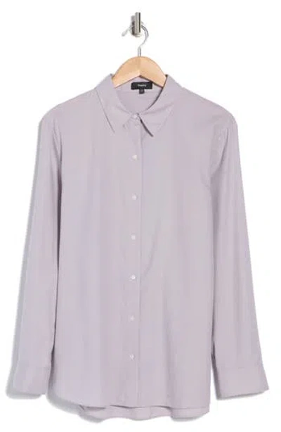 Theory Solid Button-up Tunic Shirt In Lilac Grey
