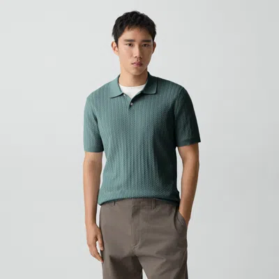 Theory Short Sleeve Cable Polo In Tactile Cotton Light Pine Grove In Green
