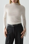 Theory Split Sleeve Roll Neck Wool Blend Sweater In White