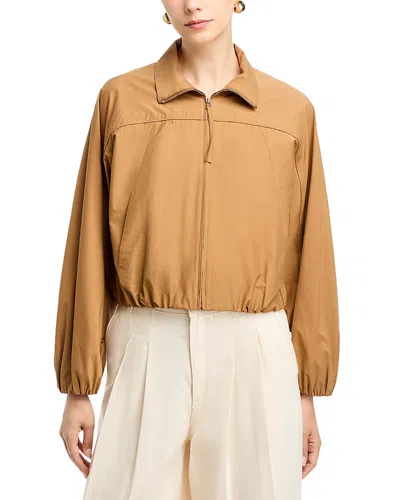 Theory Spread Collar Zip Front Jacket In Brown