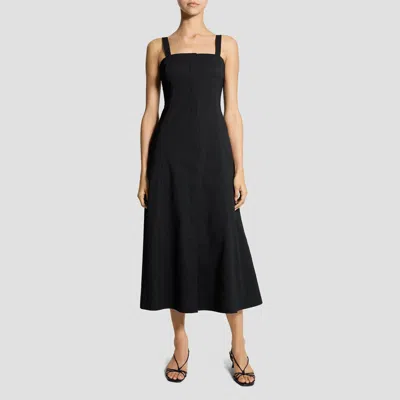 Theory Square Neck Dress In Good Linen In Black