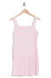 Theory Square Neck Linen Blend Fit & Flare Minidress In Soft Pink