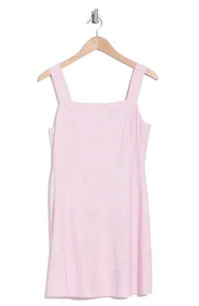Theory Square Neck Linen Blend Fit & Flare Minidress In Soft Pink