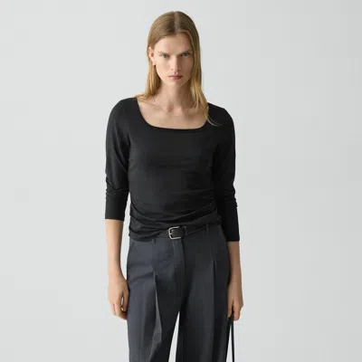 Theory Square Neck Long-sleeve Tee In Organic Cotton In Black
