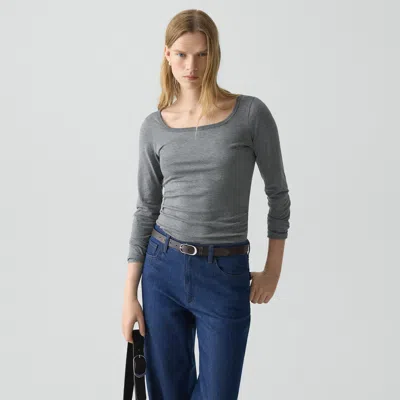 Theory Square Neck Long-sleeve Tee In Organic Cotton In Gray