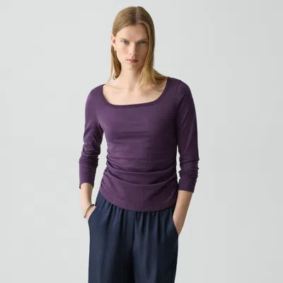 Theory Square Neck Long-sleeve Tee In Organic Cotton In Purple