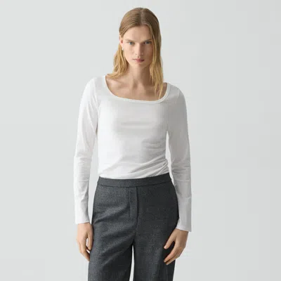 Theory Square Neck Long-sleeve Tee In Organic Cotton In White