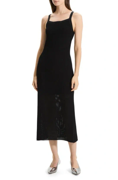 Theory Pointelle Sleeveless Square-neck Midi Dress In Black