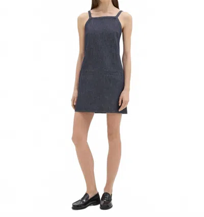 Theory Square Neck Mini Dress In Indigo Crisp Denim In Blue
