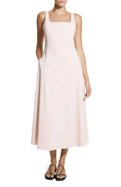 Theory Square Neck Stretch Linen Blend Midi Dress In Pink