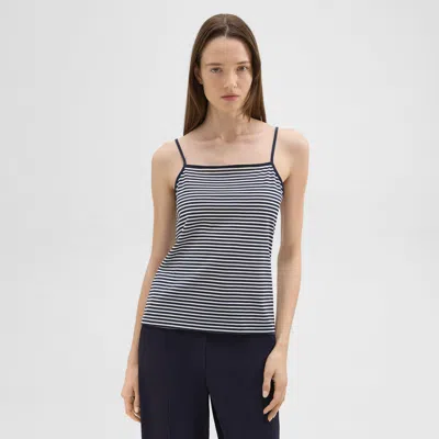 Theory Square Neck Tank In Striped Pima Cotton In Navy/white