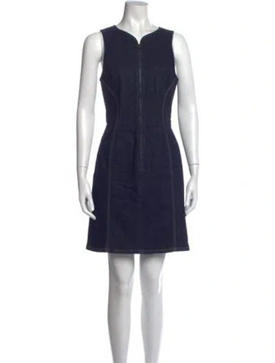 Pre-owned Theory Square Neckline Mini Dress In Blue