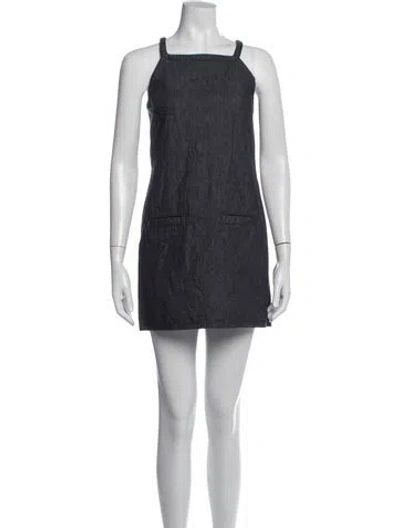 Pre-owned Theory Square Neckline Mini Dress In Grey