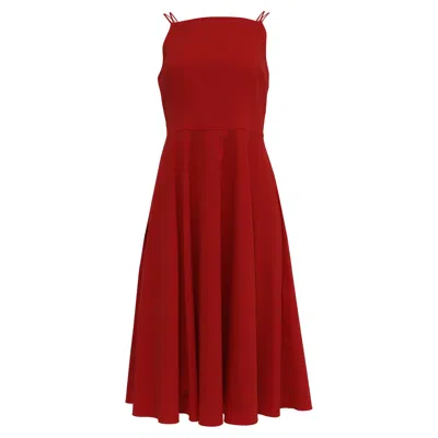 Theory Square-neck Midi Dress In Red Cotton