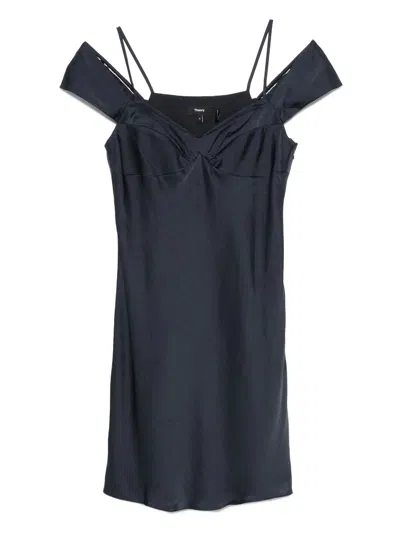 Theory Camisole Mini Dress In Crushed Satin In Blue