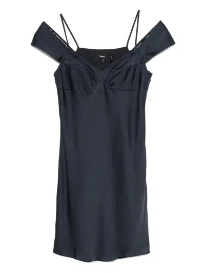 Theory Camisole Mini Dress In Crushed Satin In Blue