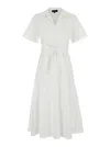 Theory White Dress With French Collar And Removable Waist Belt In White