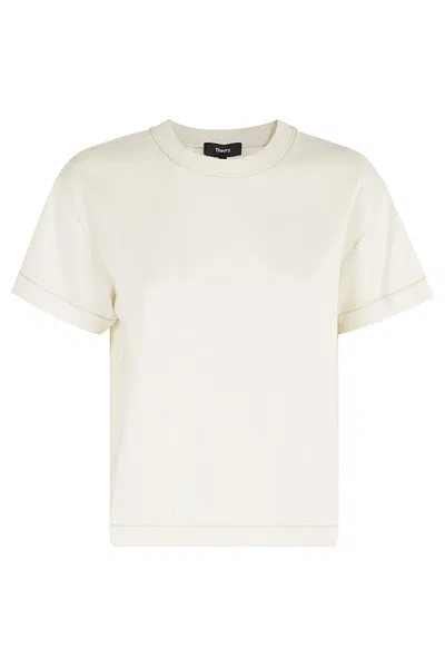 Theory Double-knit Jersey Short-sleeve Sweatshirt In White