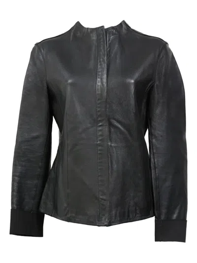 Pre-owned Theory Standing-collar Biker Jacket In Black