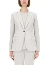 Theory Structured Blazer With Notched Lapels And Back Vent In Grey