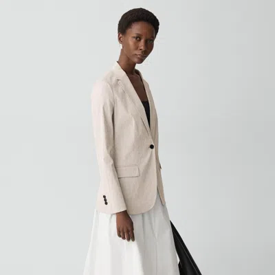 Theory Staple Blazer In Textured Linen In Cognac Multi