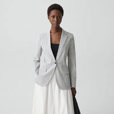 Theory Staple Blazer In Textured Linen In Gray