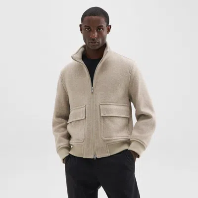 Theory Straight Bomber Jacket In Mélange Wool-blend Melton In Fawn Melange
