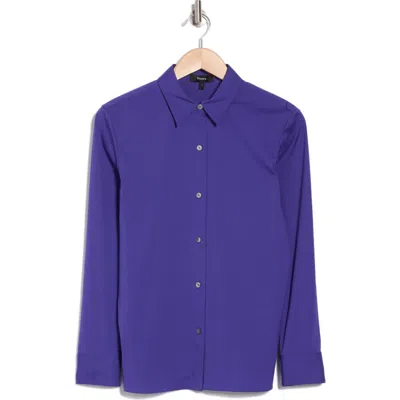 Theory Straight Button-up Shirt In Blue Iris