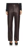 Theory Straight Classic Leather Pant In Brown