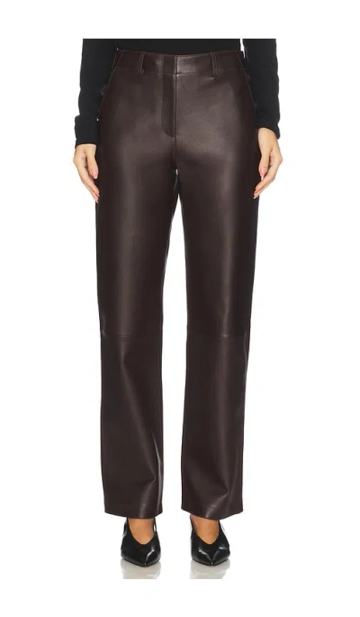 Theory Straight Classic Leather Pant In Brown