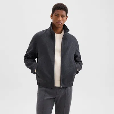 Theory Straight Jacket In Double-face Wool-cashmere In Dark Charcoal Melange