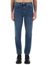 Theory 'borough' Blie Jeans With Belt Loops And Logo Patch On The Rear