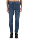Theory 'borough' Blie Jeans With Belt Loops And Logo Patch On The Rear In Blue