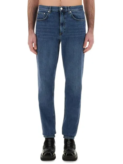 Theory 'borough' Blie Jeans With Belt Loops And Logo Patch On The Rear In Blue