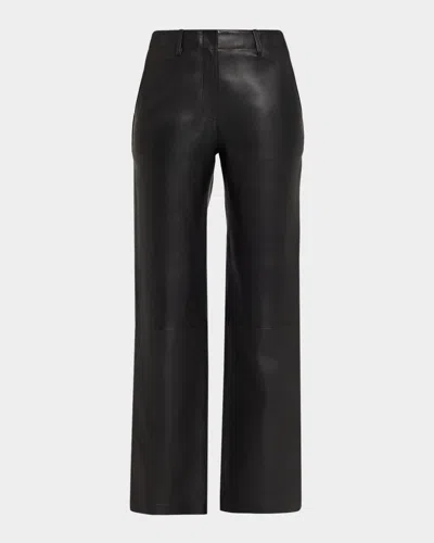 Theory Straight-leg Lambskin Leather Pants In Black