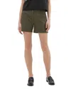 Theory Good Tab Waist Linen Blend Shorts In Dark Olive