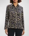 Theory Straight Leopard-print Long-sleeve Shirt In Beige Mlti