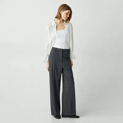 Theory Straight Pant In Good Wool In Charcoal Melange