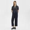 Theory Straight Pull-on Pant In Striped Admiral Crepe In Nocturne Navy