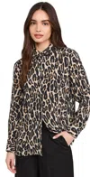 Theory Straight Leopard-print Long-sleeve Shirt In Beige Multi