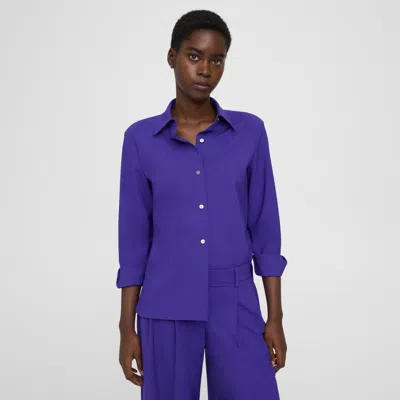 Theory Straight Shirt In Good Wool In Blue Iris
