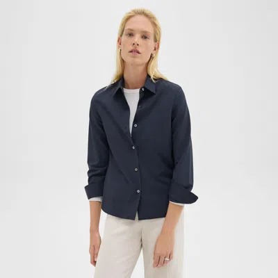 Theory Straight Shirt In Good Wool In Nocturne Navy