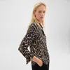Theory Straight Shirt In Recycled Leopard Print Georgette In Beige Multi