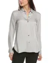 Theory Straight Shirt With Buttoned Cuffs And Pleated Back In Silver