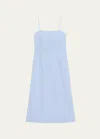 Theory Strappy A-line Linen-blend Midi Dress In Skylt